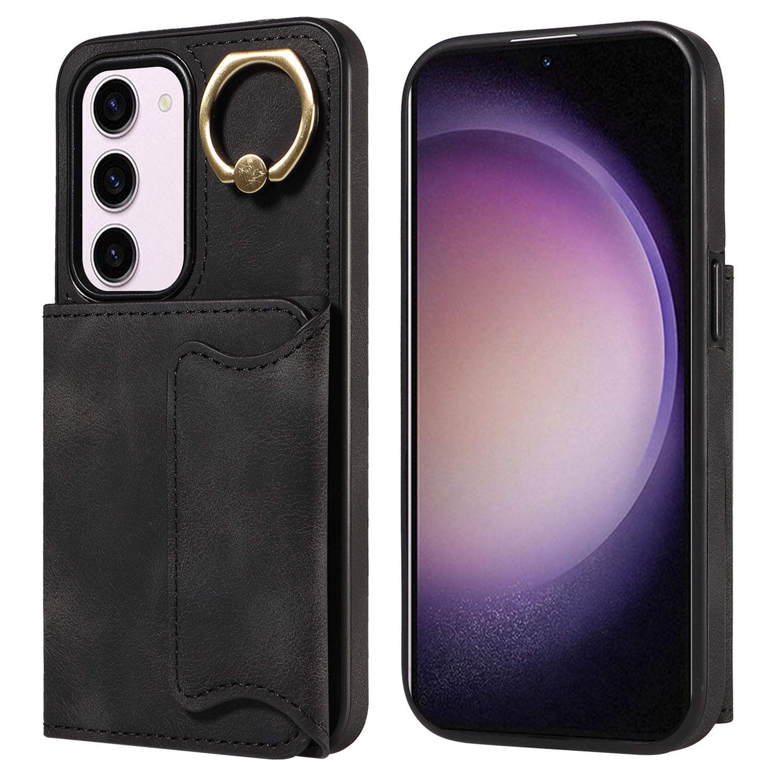 001 PU Leather TPU Back Cover for Samsung Galaxy S23 Ring Kickstand Phone Case with Card Holder 001 PU Leather TPU Back Cover for Samsung Galaxy S23 Ring Kickstand Phone Case with Card Holder